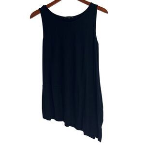 Eileen Fisher Womens Asymmetrical Round Neck Tunic Tank Top Black Size PM